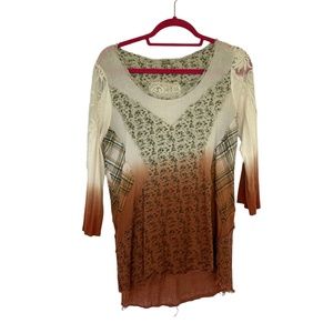 Gimmicks BKE Floral Ombre Shirt Womens Top Large Boho Lace Keyhole Back